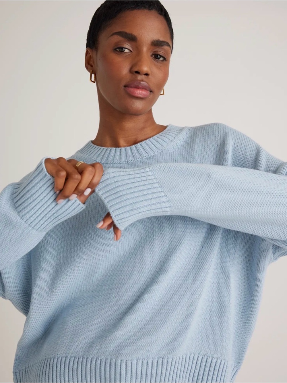 Quince Blue Crewneck Cotton Sweater - Picture 2 of 5